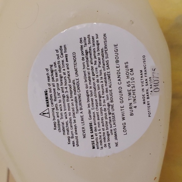 Pottery Barn 2 Wick White 8" X 4" Fall Gourd Candle Burns 65 Hours - Picture 7 of 7